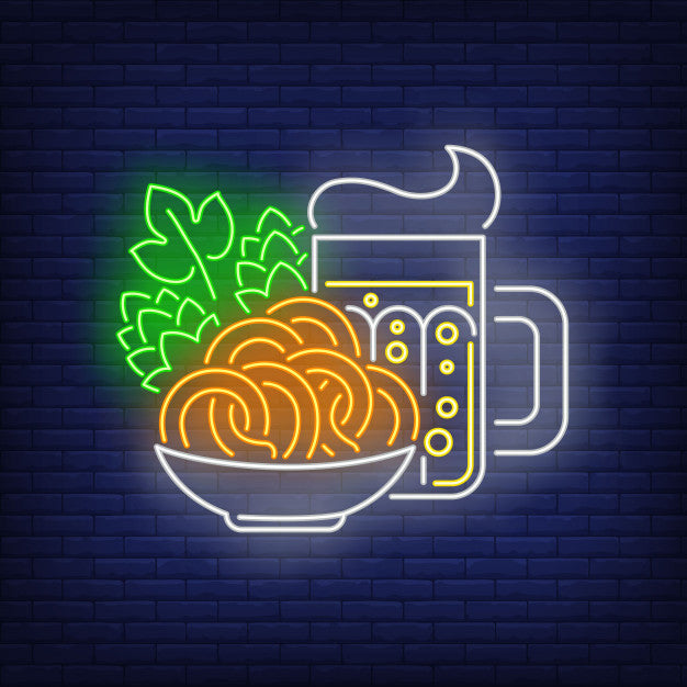 Beer mug, Pretzels And Hop Cones Neon Sign