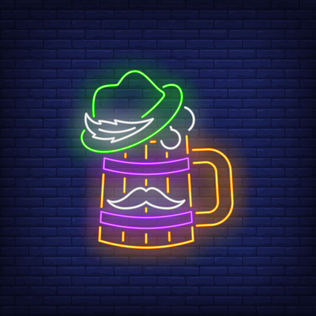 Beer Mug With Hat And Moustache Neon Sign