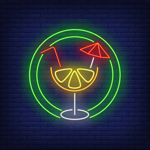 Citrus Cocktail With Straw And Umbrella In Circle Neon Sign