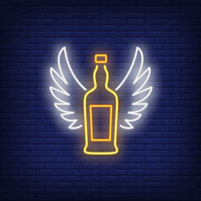 Whiskey Bottle With Angel Wings Neon Sign