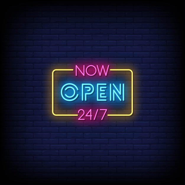 Now Open 24/7 Neon Sign
